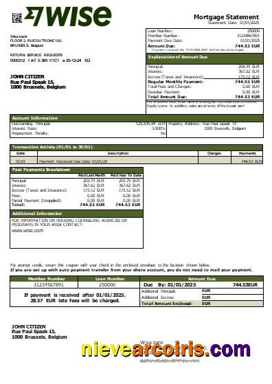 Belgium Wise bank mortgage statement